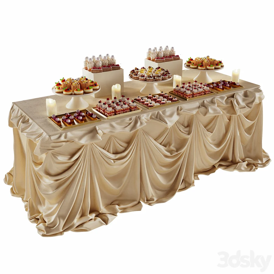 Luxury dessert buffet table: 3D model