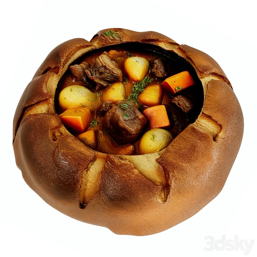 Beef stew in a bread bowl: 3D model